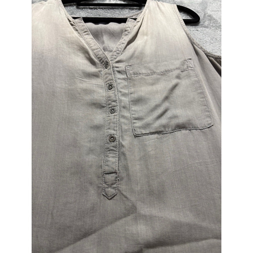 Terre Bleue S Gray Womens Sleeveless Henley Tunic High-Low Hem Boho Casual