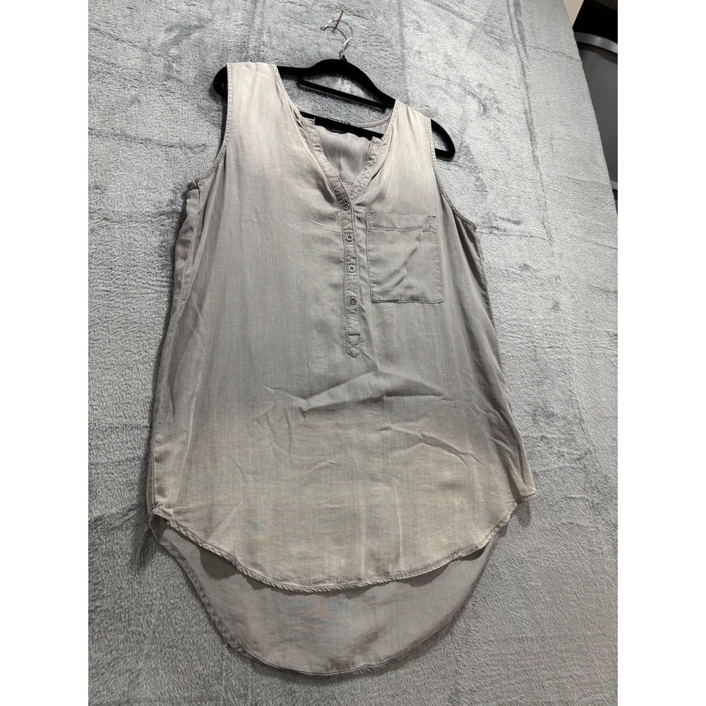 Terre Bleue S Gray Womens Sleeveless Henley Tunic High-Low Hem Boho Casual