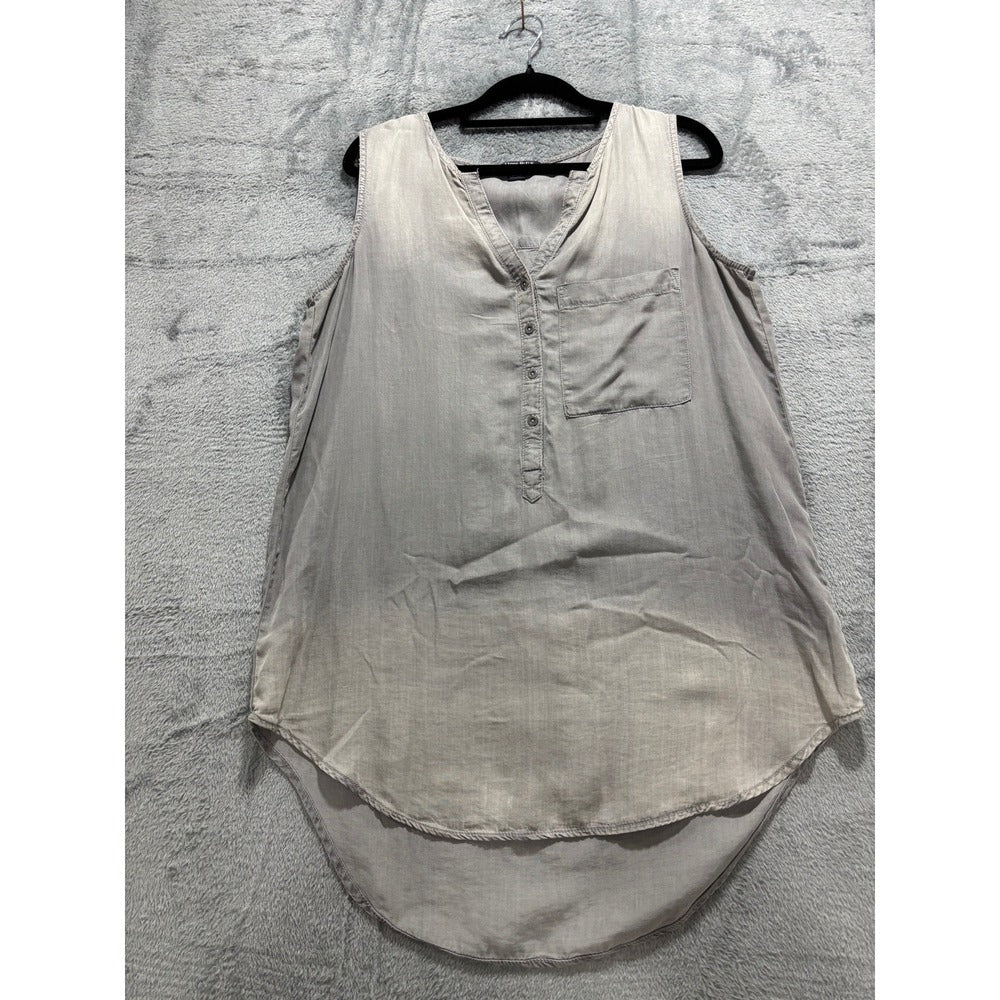 Terre Bleue S Gray Womens Sleeveless Henley Tunic High-Low Hem Boho Casual