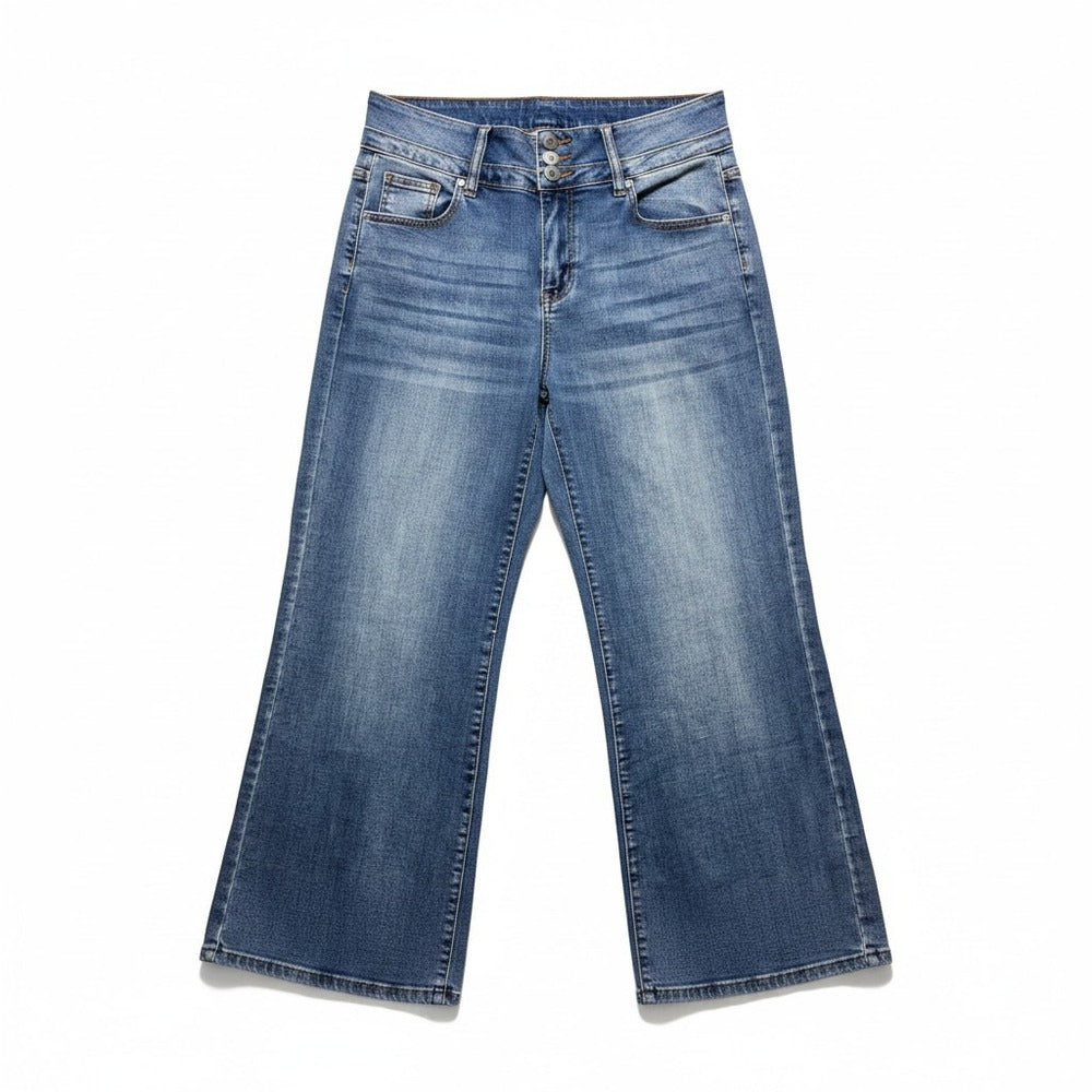 Roswear Womens L Blue Wide Leg Jeans High Rise Denim Boho Casual Vintage