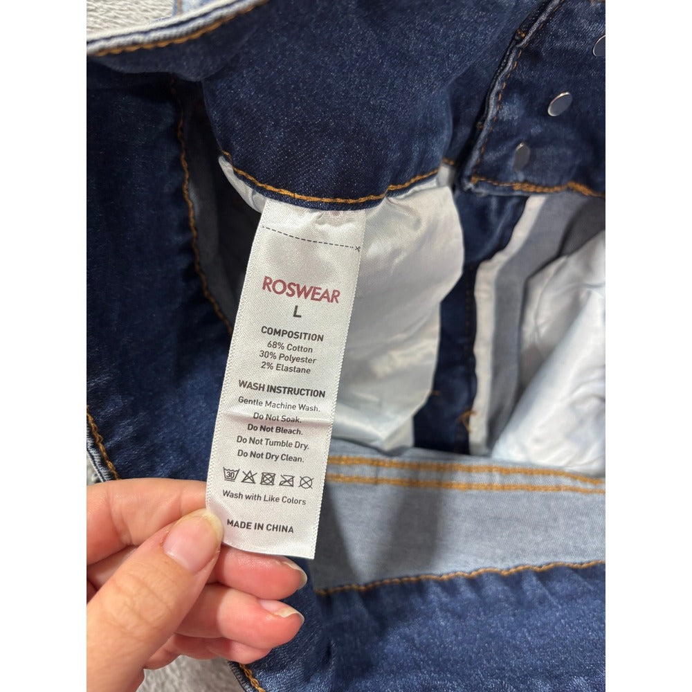 Roswear Womens L Blue Wide Leg Jeans High Rise Denim Boho Casual Vintage