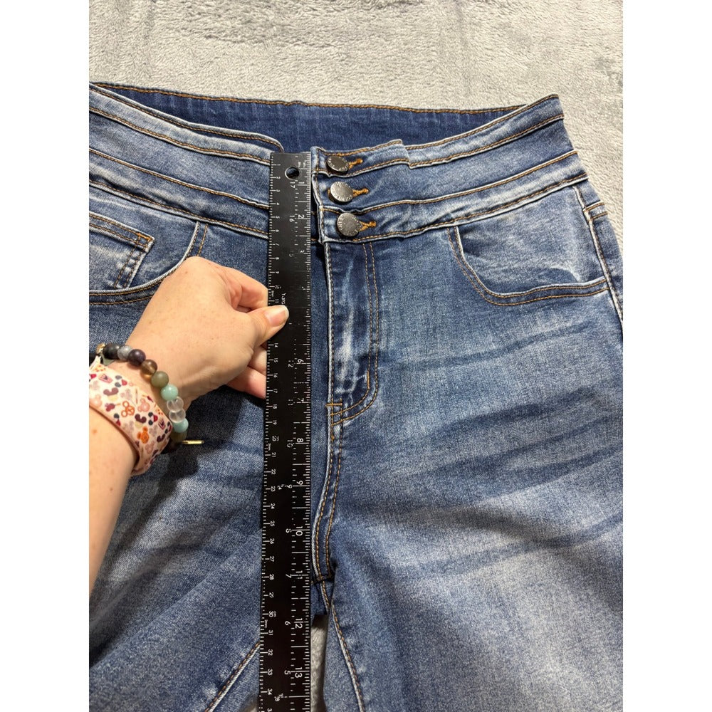 Roswear Womens L Blue Wide Leg Jeans High Rise Denim Boho Casual Vintage