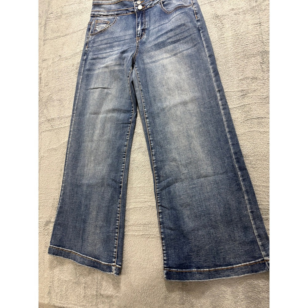 Roswear Womens L Blue Wide Leg Jeans High Rise Denim Boho Casual Vintage