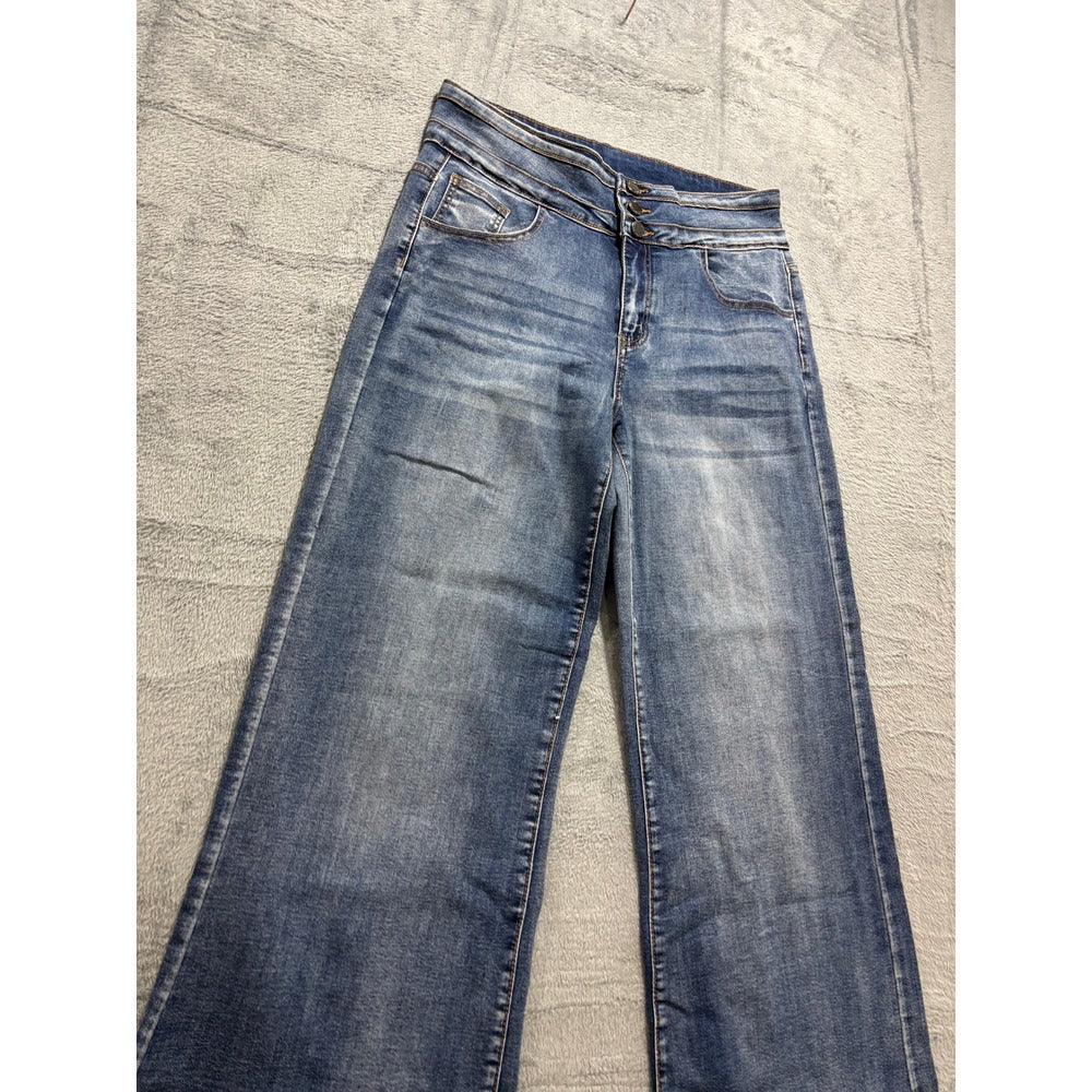 Roswear Womens L Blue Wide Leg Jeans High Rise Denim Boho Casual Vintage