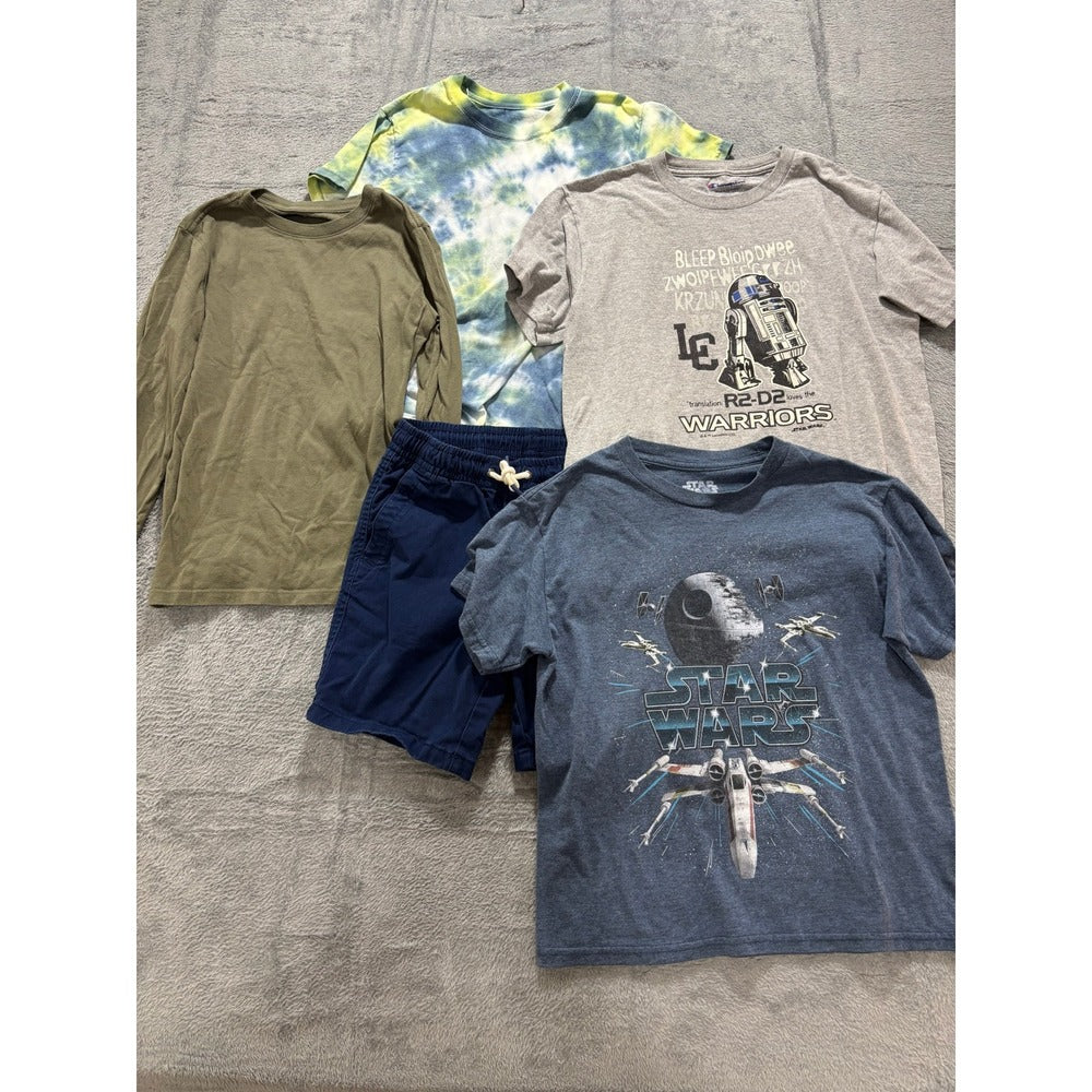 Mixed Brand Boys L 10-12 Multicolor 5pc Shirt Shorts Bundle Casual Athleisure