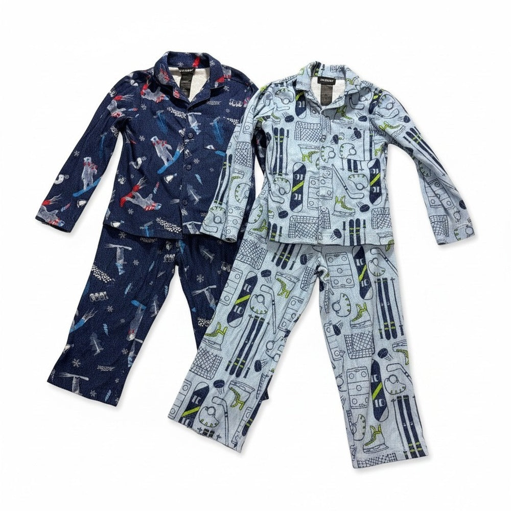 Joe Boxer Boys S 6/7 Blue Fleece Pajama Set 2-Pack Winter Sports Casual Cozy PJ