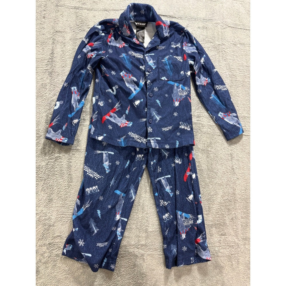 Joe Boxer Boys S 6/7 Blue Fleece Pajama Set 2-Pack Winter Sports Casual Cozy PJ