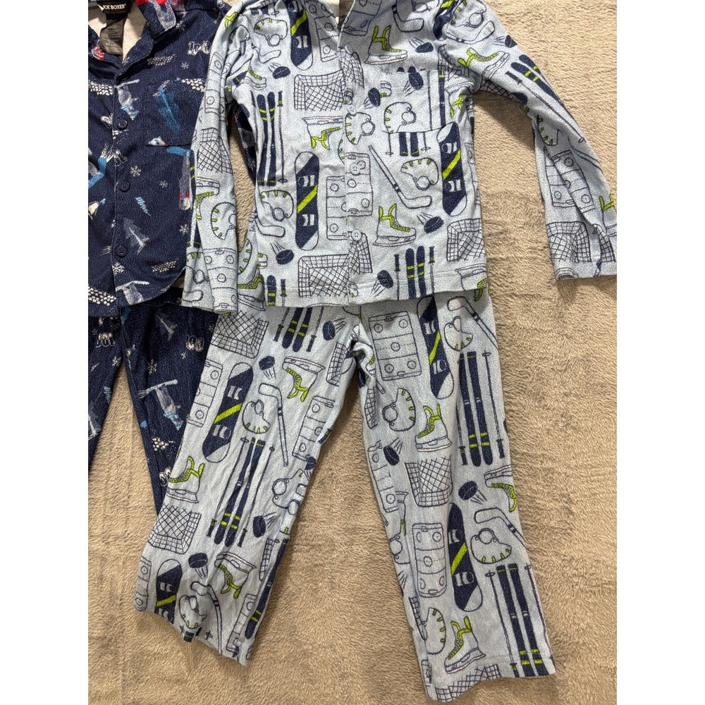 Joe Boxer Boys S 6/7 Blue Fleece Pajama Set 2-Pack Winter Sports Casual Cozy PJ