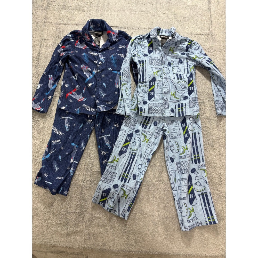 Joe Boxer Boys S 6/7 Blue Fleece Pajama Set 2-Pack Winter Sports Casual Cozy PJ