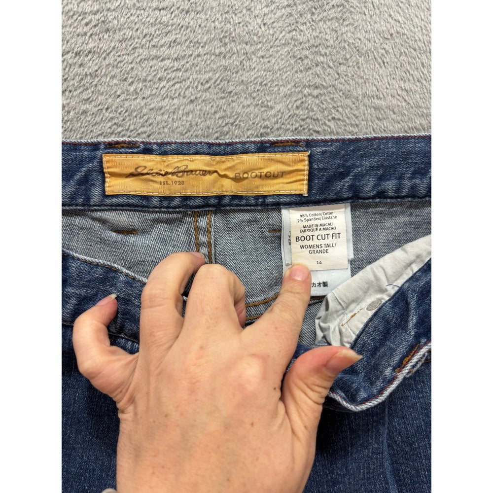 Eddie Bauer Womens 14 Tall Blue Bootcut Jeans Stretch Denim Casual Vintage Pants