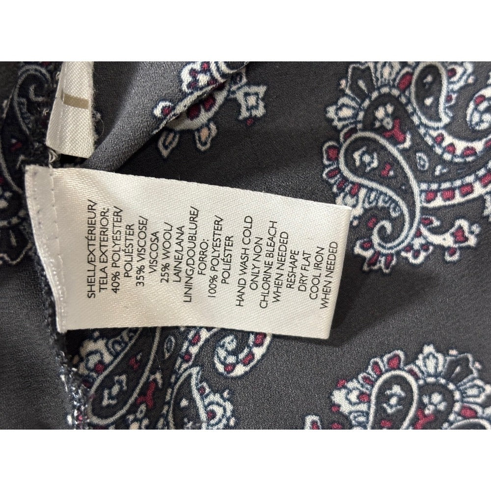 LOFT Womens S Charcoal Gray Paisley Chiffon Mixed Media Sweater Boho Casual