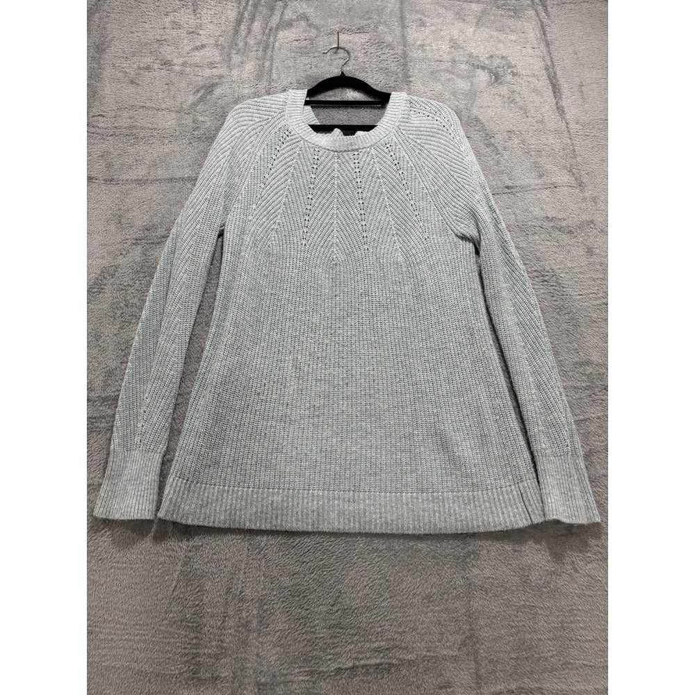 LOFT S Light Blue Grey Chevron Textured Knit Sweater Womens Casual Cozy