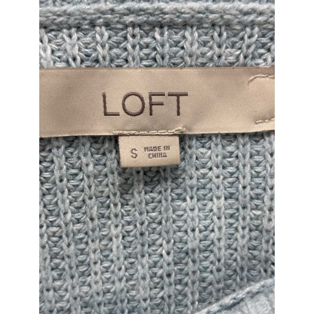 LOFT S Light Blue Grey Chevron Textured Knit Sweater Womens Casual Cozy