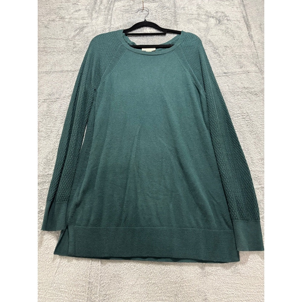 LOFT Outlet S Dark Green Sweater Waffle Knit Sleeve Womens Casual Cozy Pullover