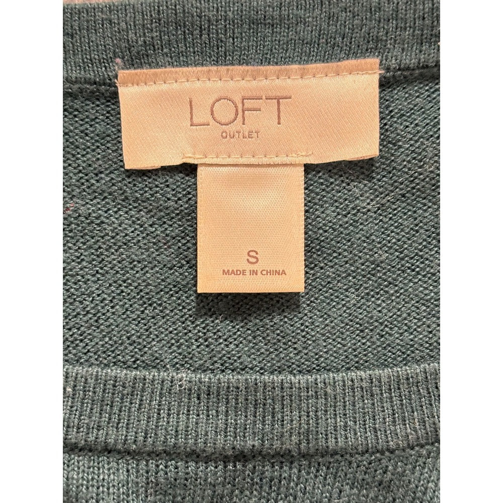 LOFT Outlet S Dark Green Sweater Waffle Knit Sleeve Womens Casual Cozy Pullover
