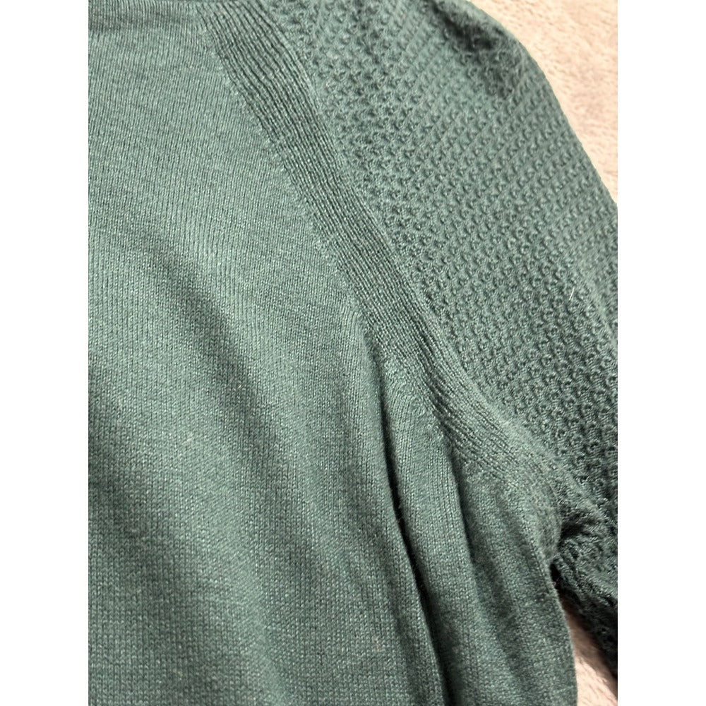 LOFT Outlet S Dark Green Sweater Waffle Knit Sleeve Womens Casual Cozy Pullover