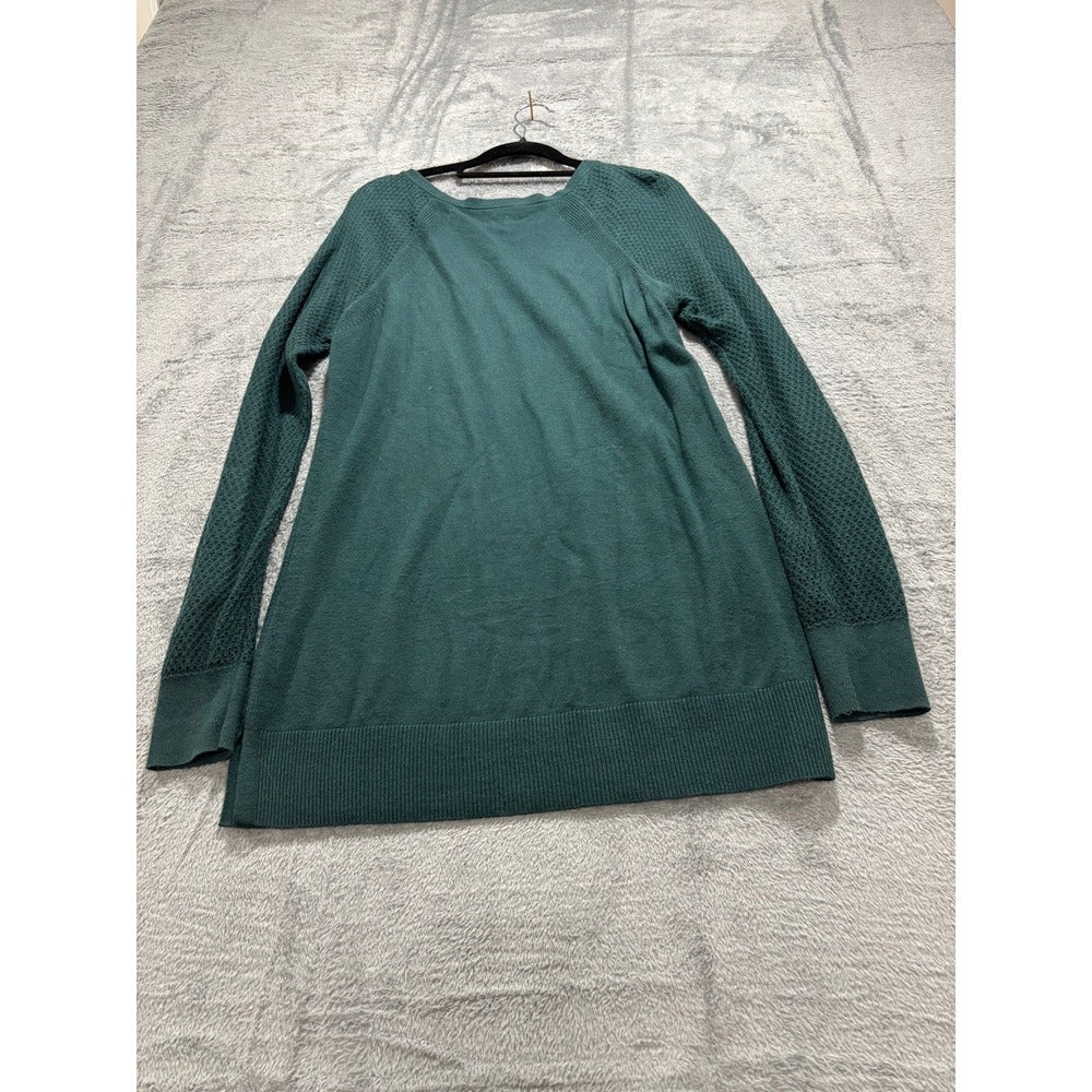 LOFT Outlet S Dark Green Sweater Waffle Knit Sleeve Womens Casual Cozy Pullover