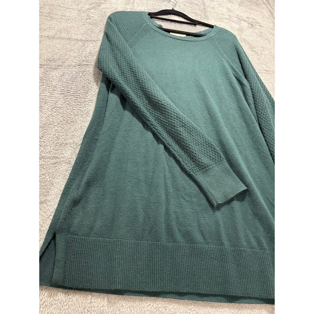 LOFT Outlet S Dark Green Sweater Waffle Knit Sleeve Womens Casual Cozy Pullover