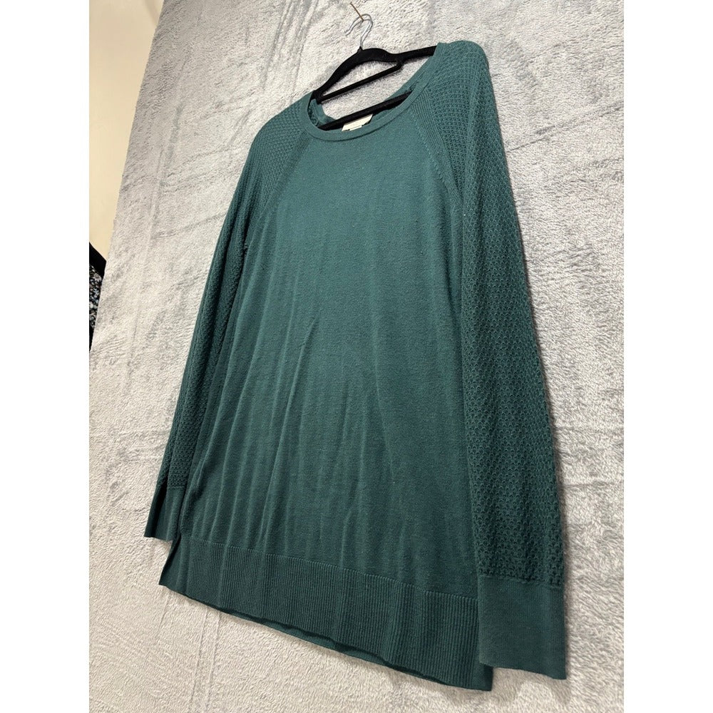 LOFT Outlet S Dark Green Sweater Waffle Knit Sleeve Womens Casual Cozy Pullover