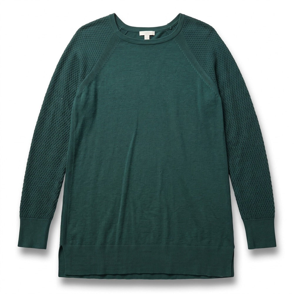 LOFT Outlet S Dark Green Sweater Waffle Knit Sleeve Womens Casual Cozy Pullover