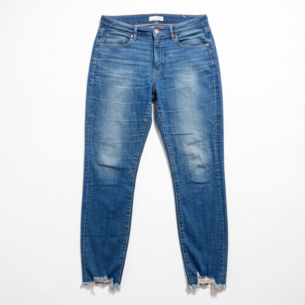 LOFT Womens 8/29 Blue Curvy Skinny Crop Jeans Distressed Casual Boho Denim