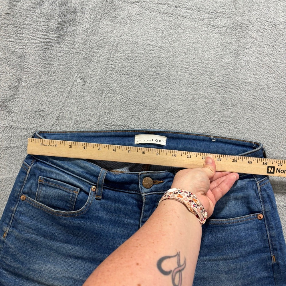 LOFT Womens 8/29 Blue Curvy Skinny Crop Jeans Distressed Casual Boho Denim