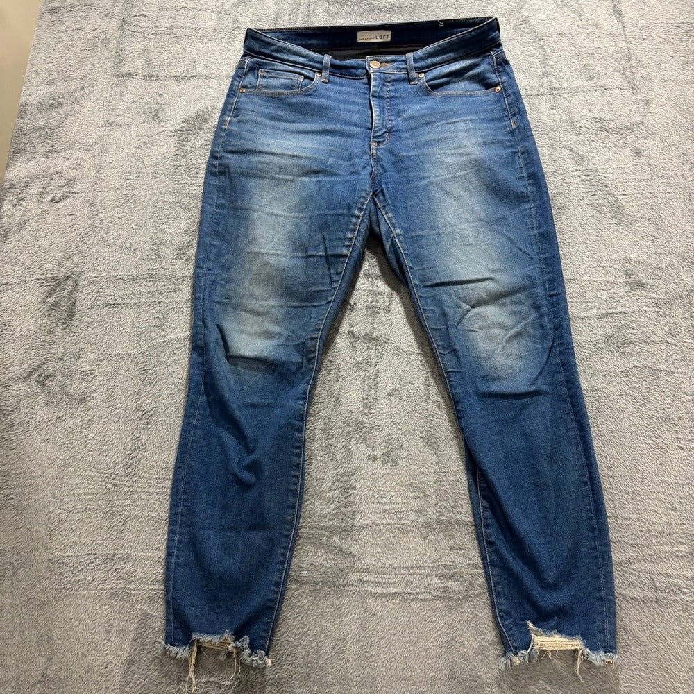 LOFT Womens 8/29 Blue Curvy Skinny Crop Jeans Distressed Casual Boho Denim