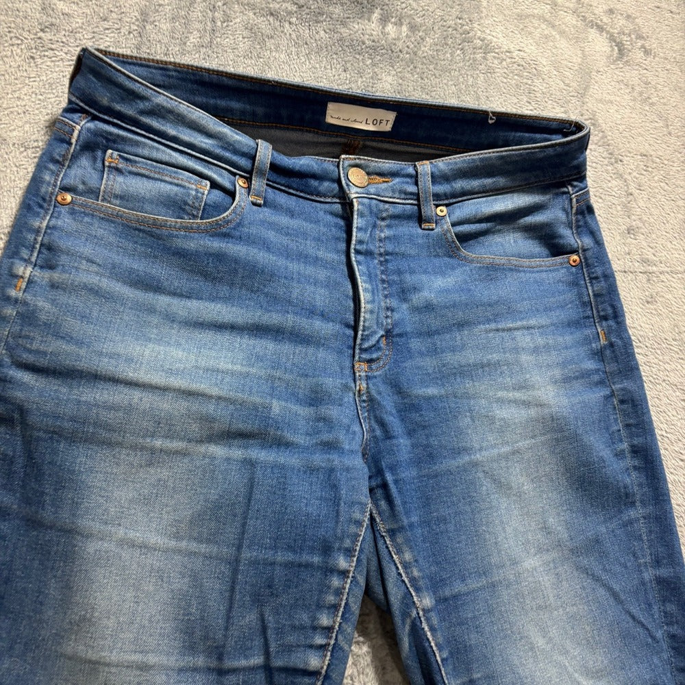 LOFT Womens 8/29 Blue Curvy Skinny Crop Jeans Distressed Casual Boho Denim