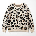 LOFT S Cream Leopard Print Crewneck Sweater Womens Casual Cozy Animal Print