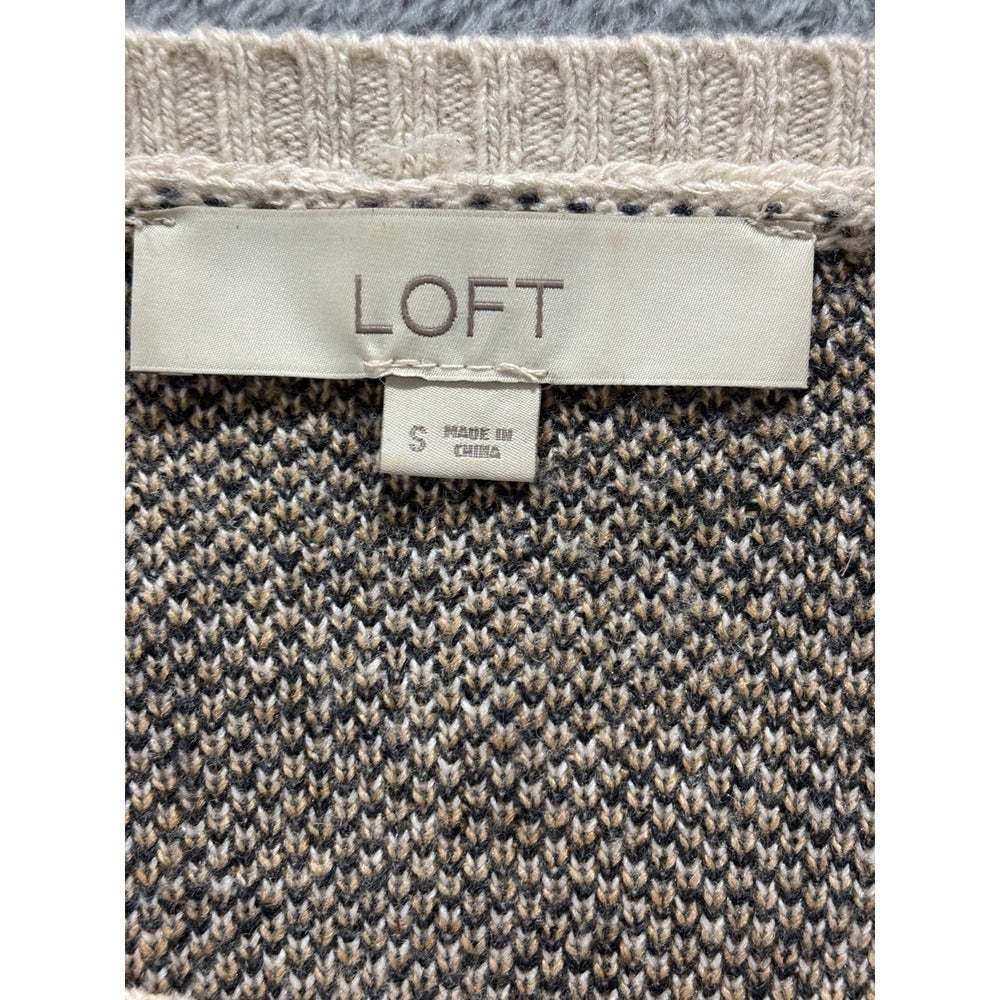 LOFT S Cream Leopard Print Crewneck Sweater Womens Casual Cozy Animal Print