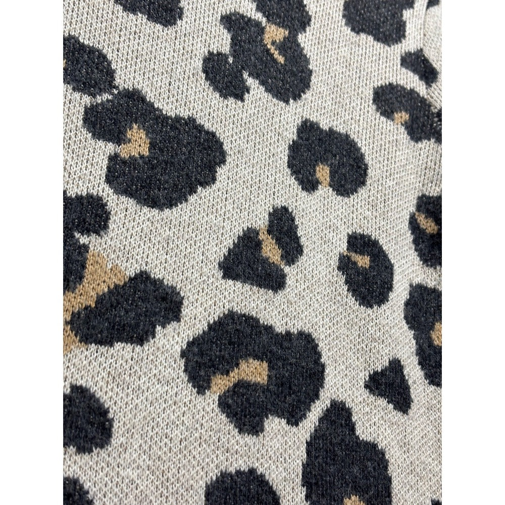 LOFT S Cream Leopard Print Crewneck Sweater Womens Casual Cozy Animal Print