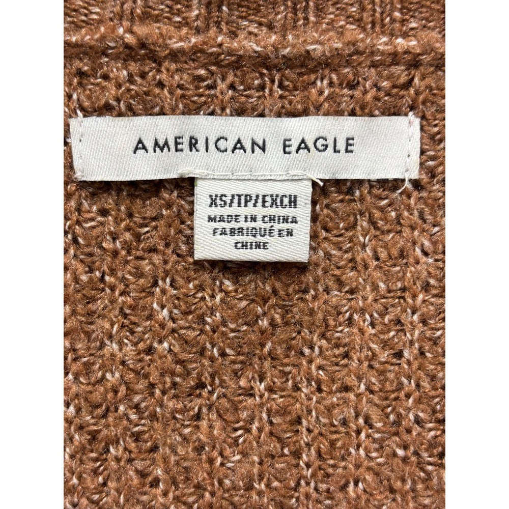 American Eagle Womens XS Camel Tan Waffle Knit V-Neck Sweater Cozy Casual Boho