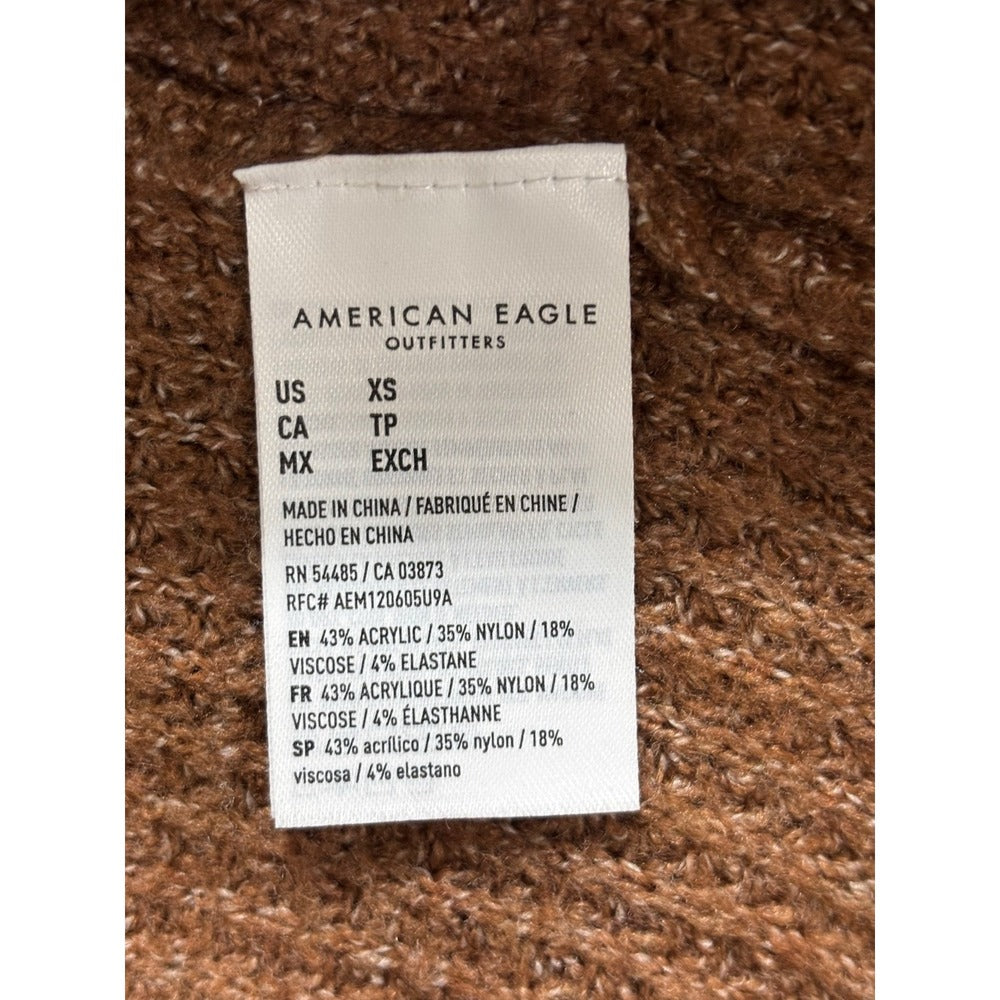 American Eagle Womens XS Camel Tan Waffle Knit V-Neck Sweater Cozy Casual Boho