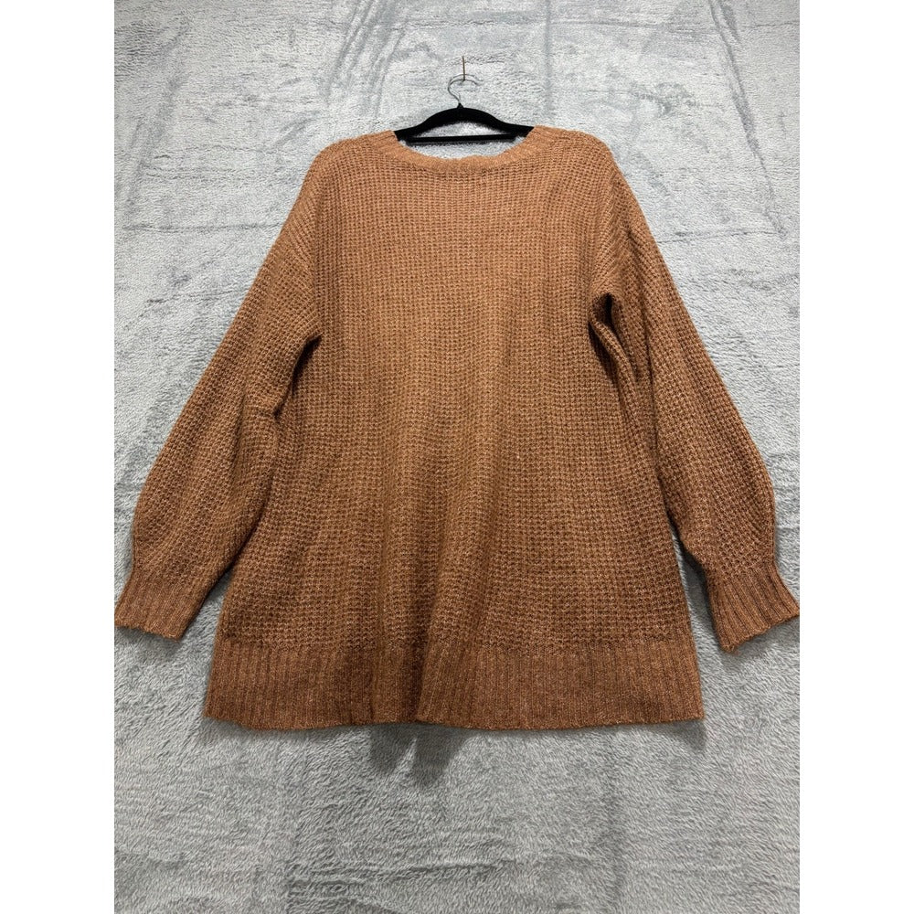 American Eagle Womens XS Camel Tan Waffle Knit V-Neck Sweater Cozy Casual Boho