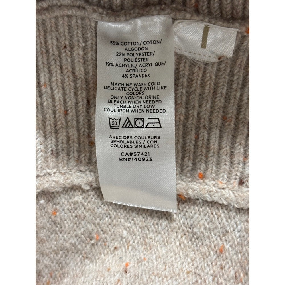 LOFT Womens S Oatmeal Speckled Mock Neck Sweater Casual Cozy Knit Pullover