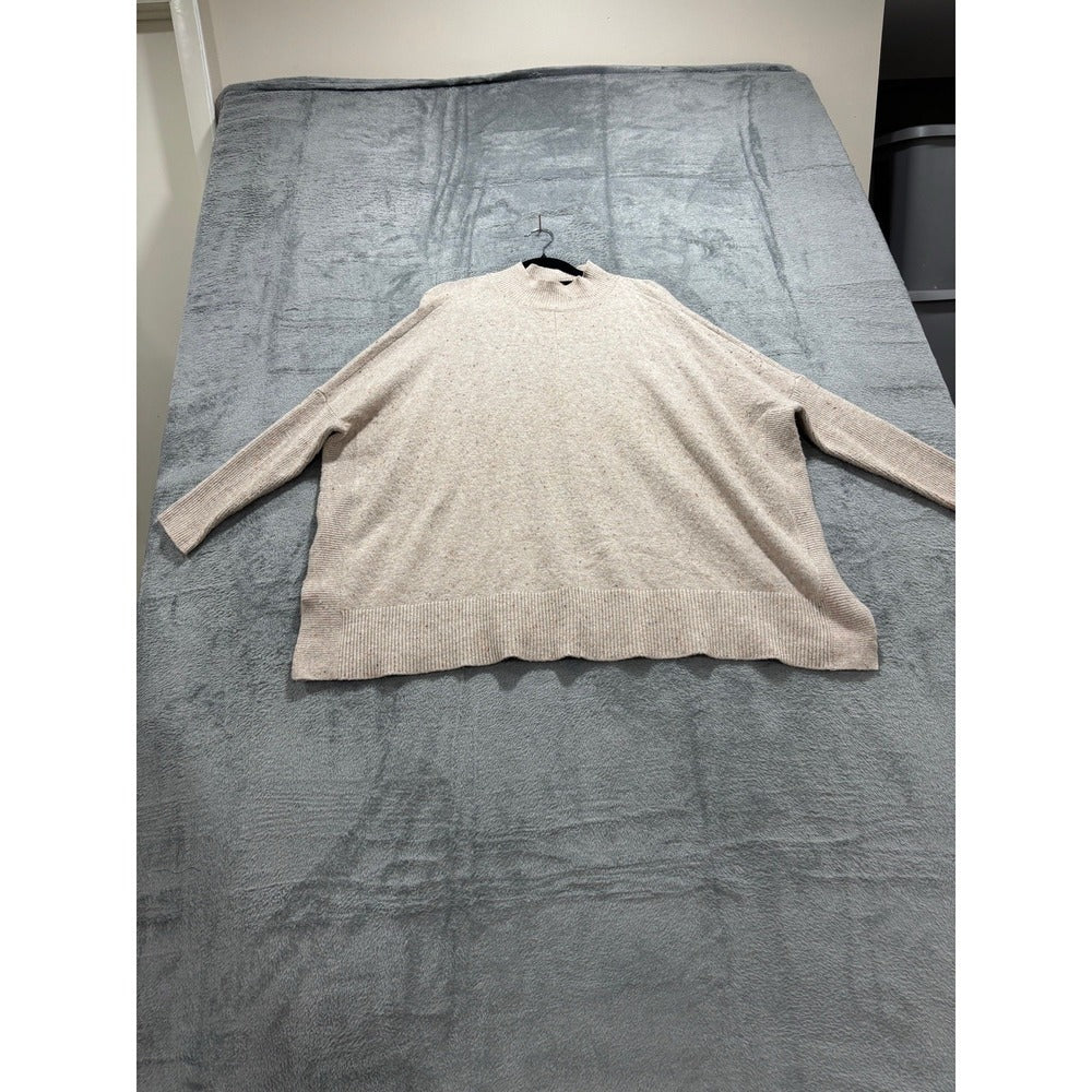 LOFT Womens S Oatmeal Speckled Mock Neck Sweater Casual Cozy Knit Pullover
