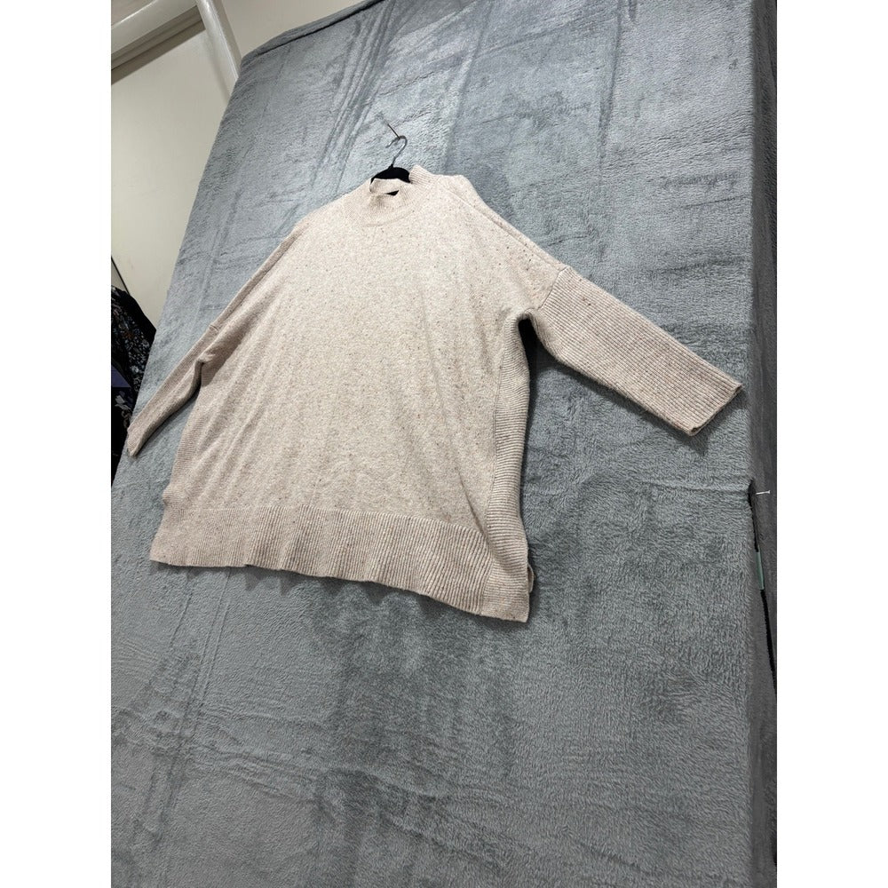 LOFT Womens S Oatmeal Speckled Mock Neck Sweater Casual Cozy Knit Pullover