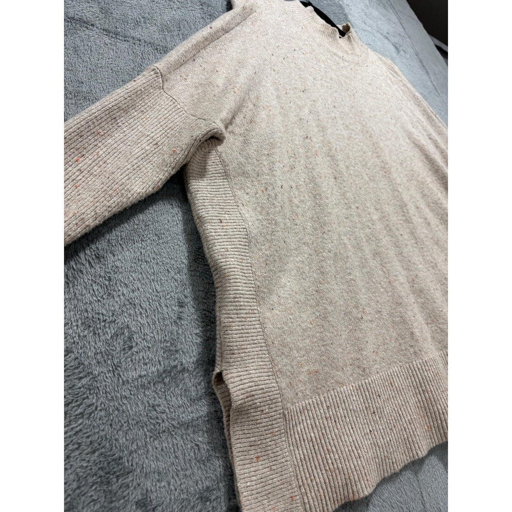 LOFT Womens S Oatmeal Speckled Mock Neck Sweater Casual Cozy Knit Pullover