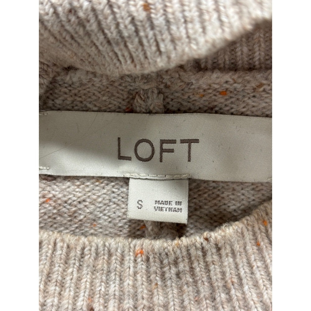 LOFT Womens S Oatmeal Speckled Mock Neck Sweater Casual Cozy Knit Pullover