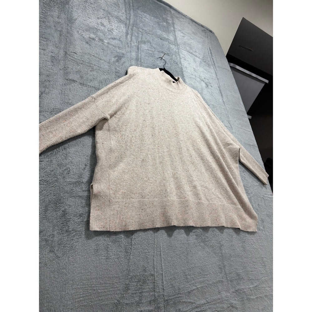 LOFT Womens S Oatmeal Speckled Mock Neck Sweater Casual Cozy Knit Pullover
