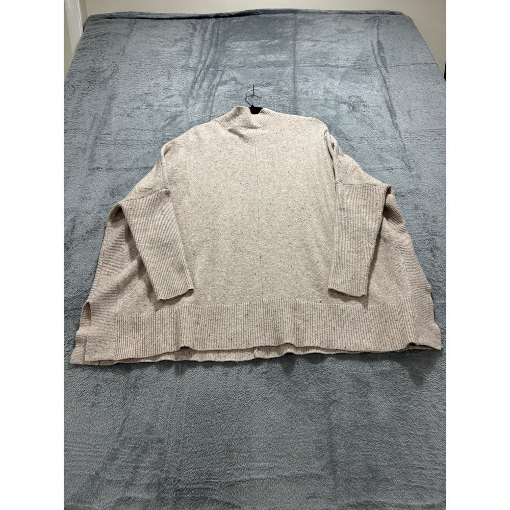 LOFT Womens S Oatmeal Speckled Mock Neck Sweater Casual Cozy Knit Pullover