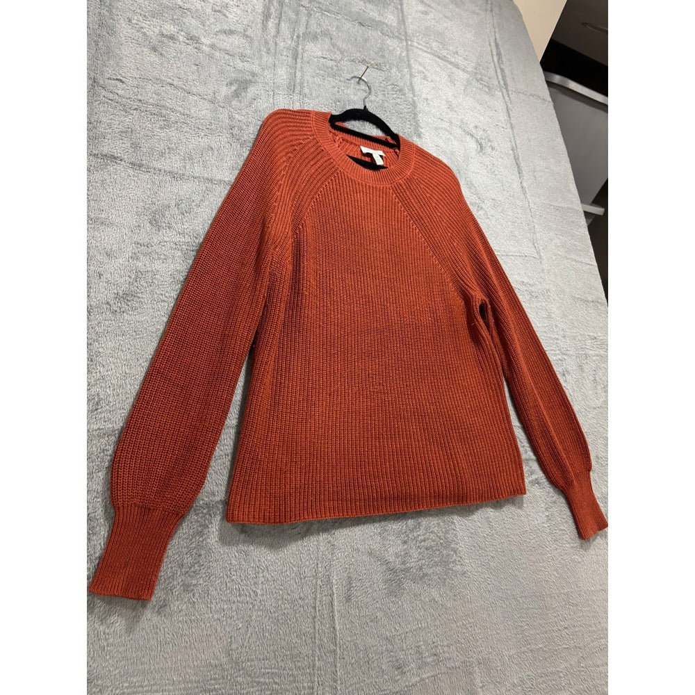 Jessica Simpson M Womens Rust Orange Ribbed Crewneck Sweater Cozy Casual Boho