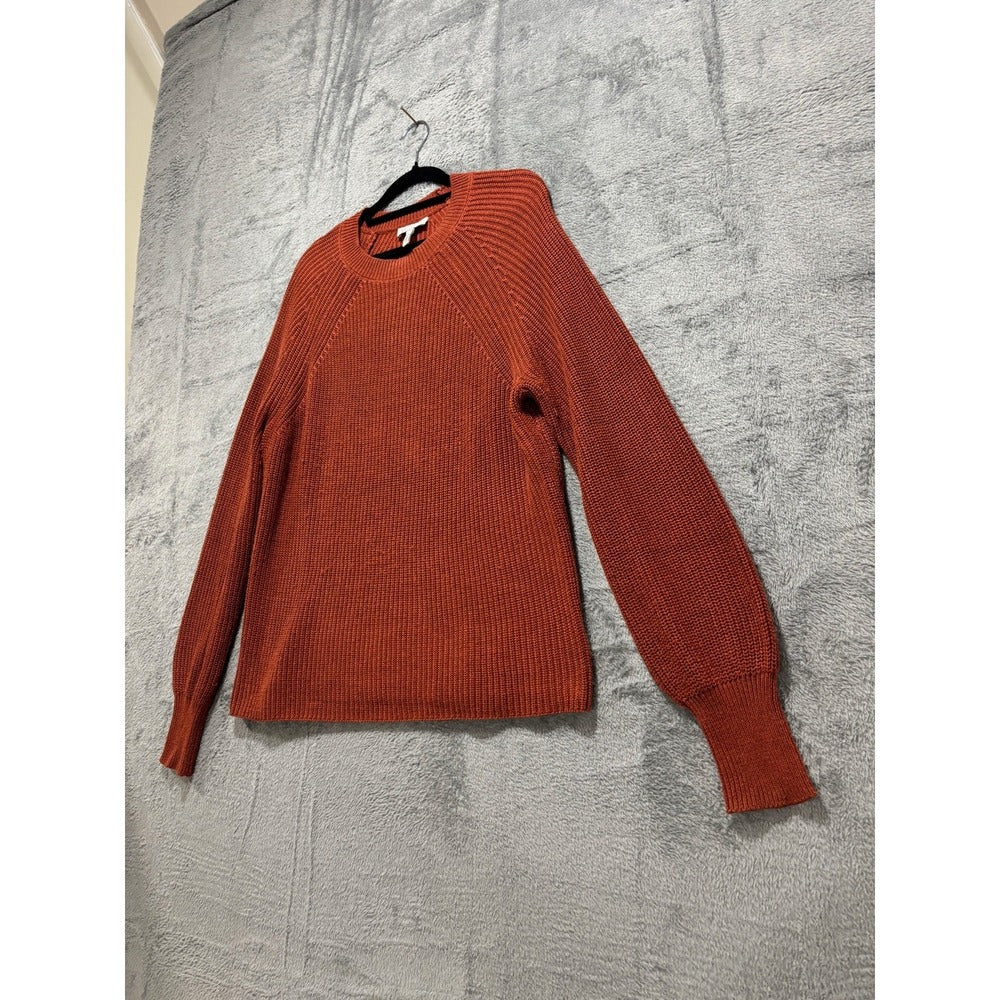 Jessica Simpson M Womens Rust Orange Ribbed Crewneck Sweater Cozy Casual Boho