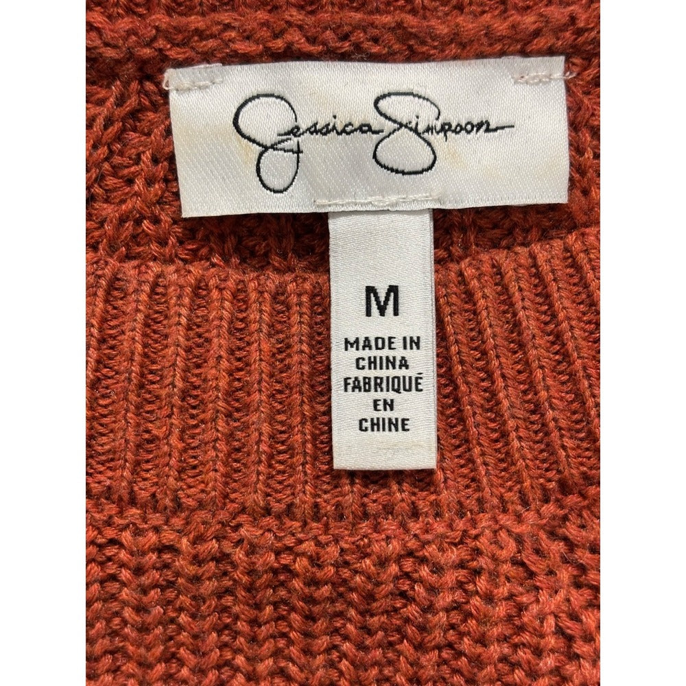 Jessica Simpson M Womens Rust Orange Ribbed Crewneck Sweater Cozy Casual Boho