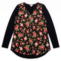 Juniper Ln Womens S Black Floral Zip Front Long Sleeve Top Tunic Boho Casual