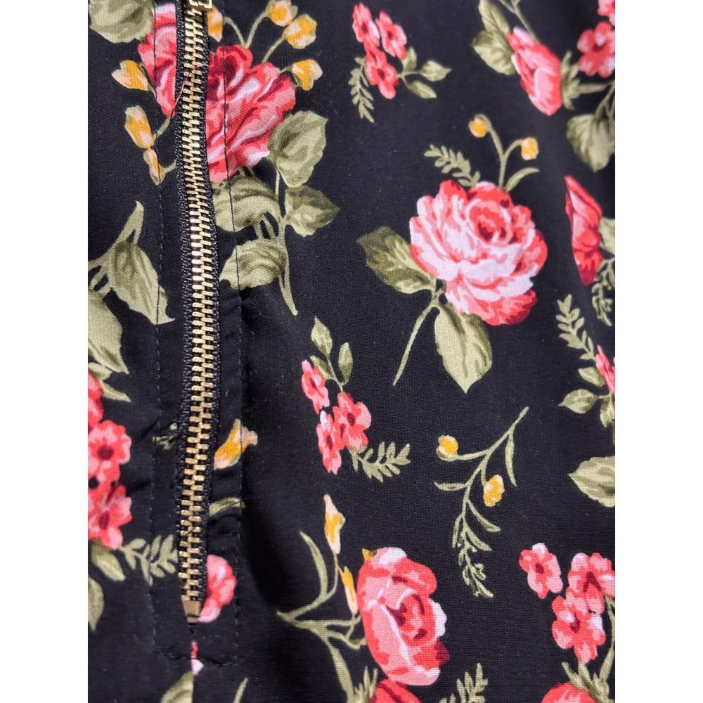 Juniper Ln Womens S Black Floral Zip Front Long Sleeve Top Tunic Boho Casual