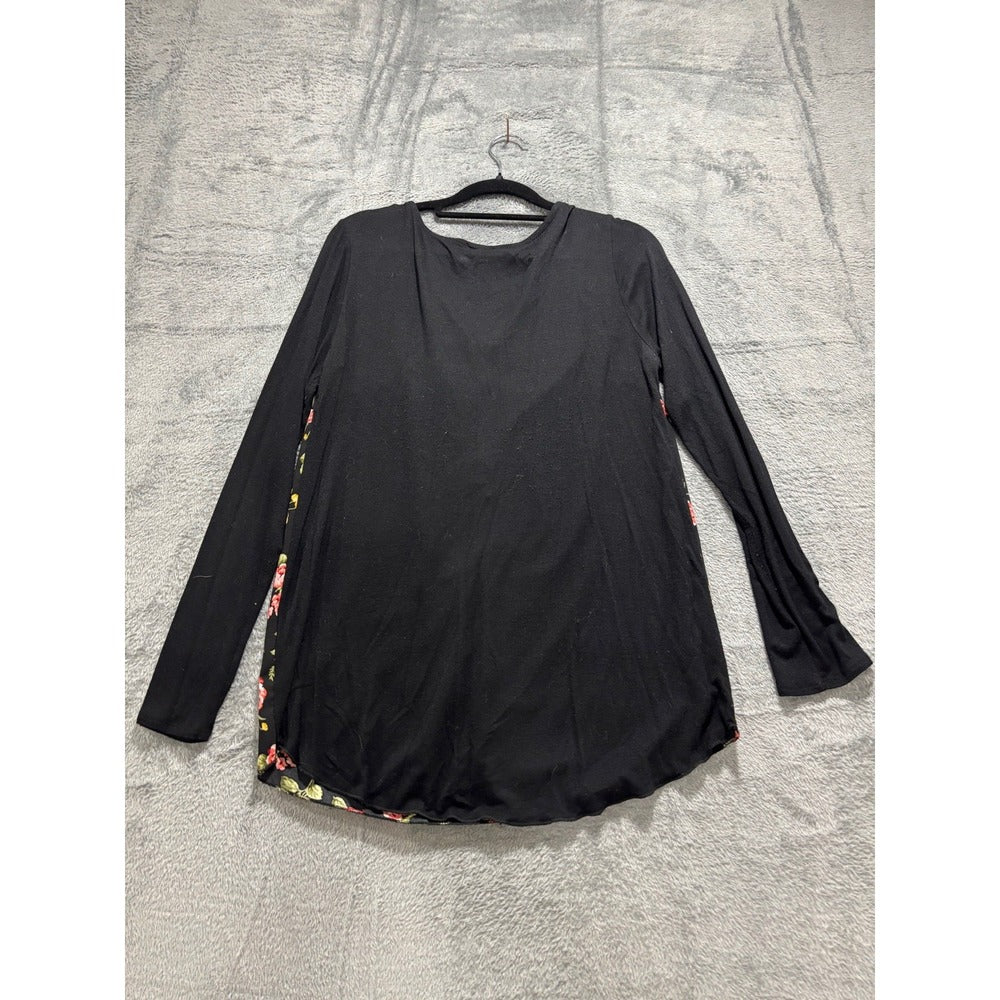 Juniper Ln Womens S Black Floral Zip Front Long Sleeve Top Tunic Boho Casual