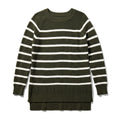 Old Navy M Womens Olive Green Cream Striped Waffle Knit Sweater Casual Cozy Boho