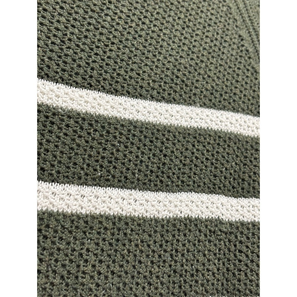 Old Navy M Womens Olive Green Cream Striped Waffle Knit Sweater Casual Cozy Boho