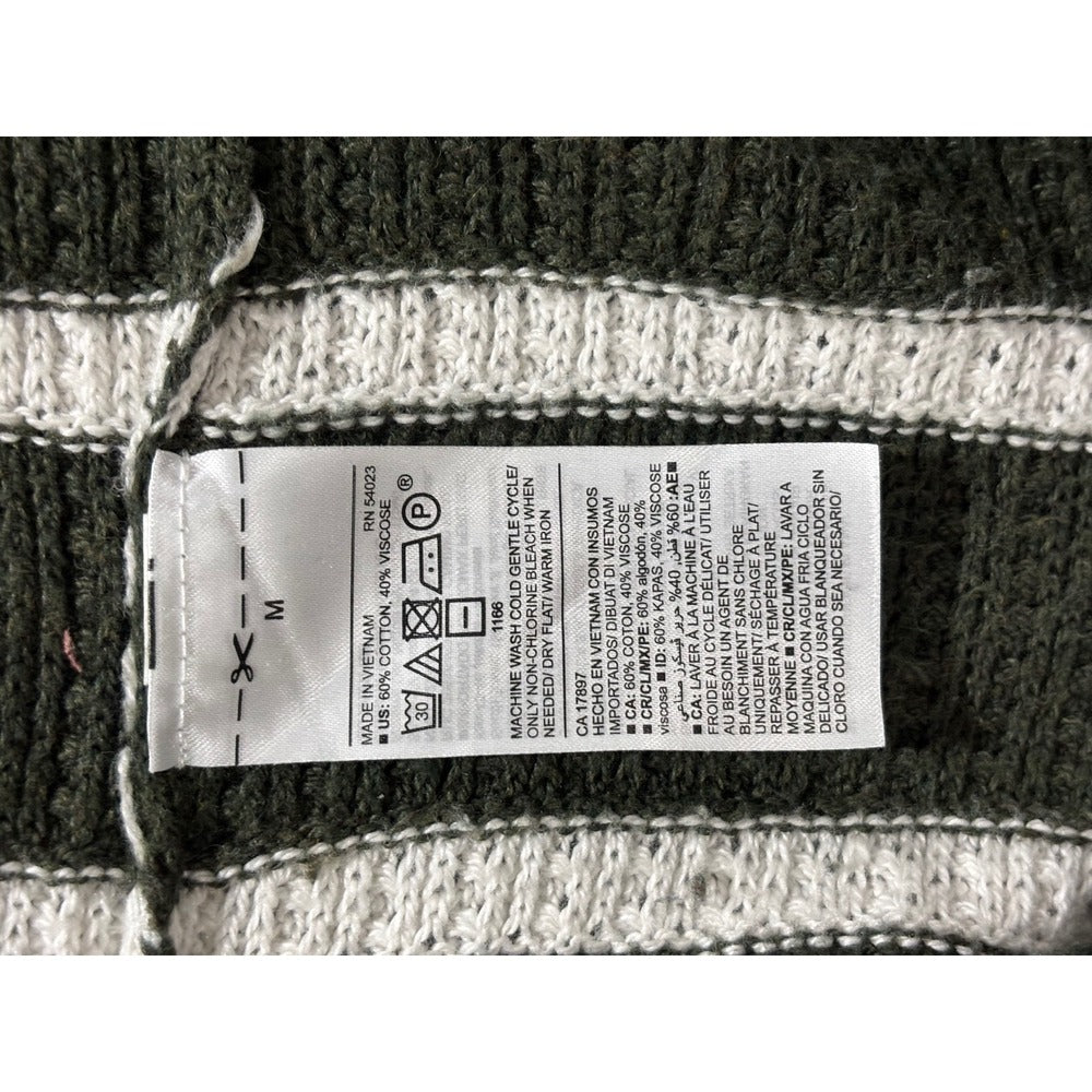 Old Navy M Womens Olive Green Cream Striped Waffle Knit Sweater Casual Cozy Boho